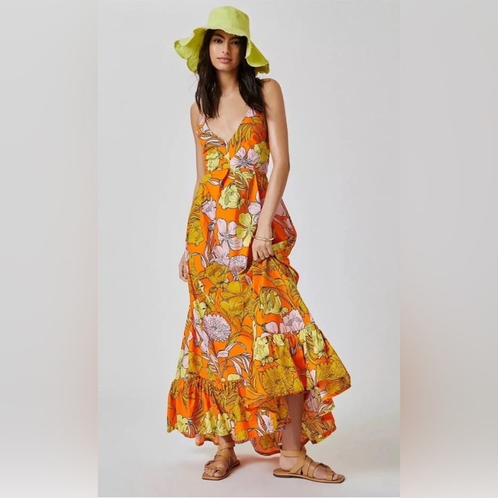 Plenty by Tracy Reese Anthropologie medium Floral Orange Maxi Dress NWOT